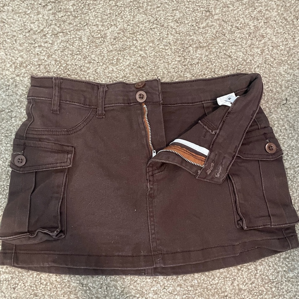 Brown Mini Skirt with Pockets